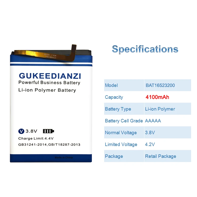 Аккумулятор GUKEEDIANZI BAT16523200 Для Doogee Y6 C Y6C, 5,5 дюймов, мобильный телефон, 4100 мА/ч, литий-ионная аккумуляторная стабильная батарея