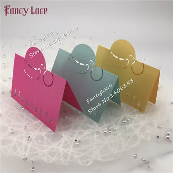 

50 Pcs Laser Cut Christmas Party Favor Place blue Cards pearl paper Hollow Out Christmas Hat Design Birthday Table Name Cards