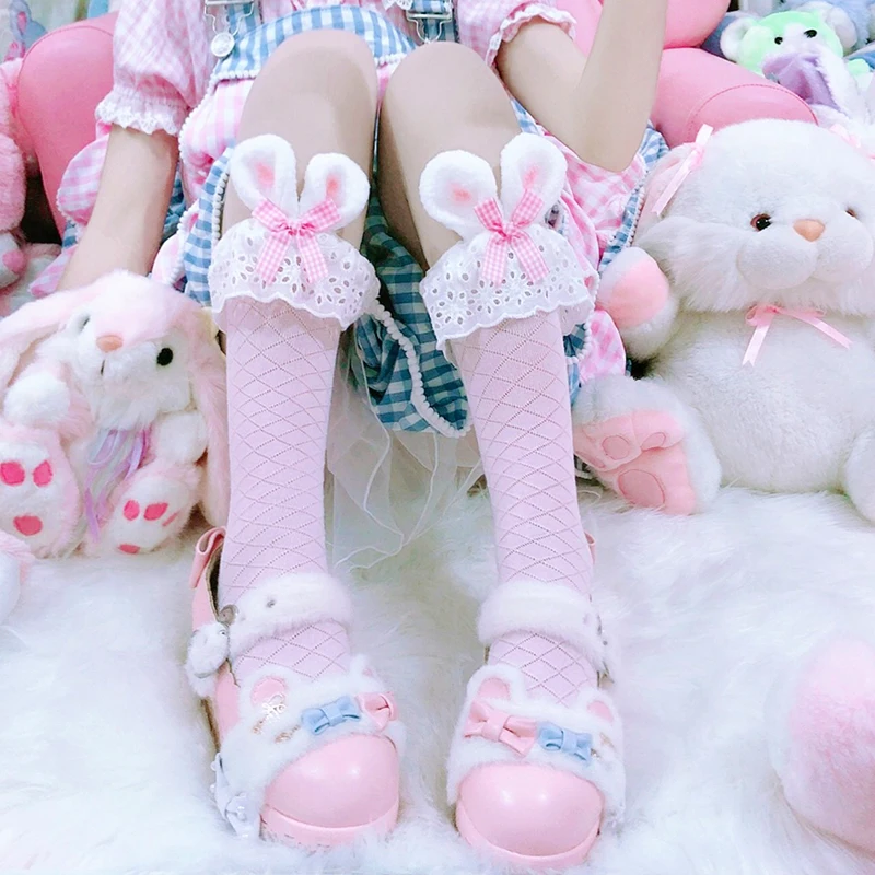 Cosplay&ware Pink Girls Kawaii Lolita Socks Cute Rabbit Ears Bowknot Japanese Gothic Lace Ruffles Stocking Cotton Cosplay -Zentai shop online H317ea7899988460d8a5ccf2a09c99f17f.jpg