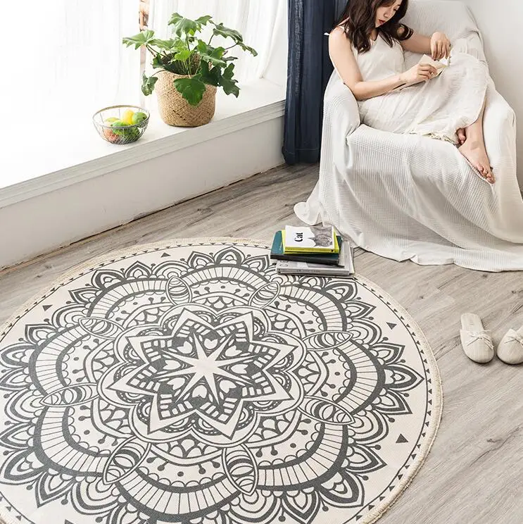 Скандинавский марокканский круглый ковер для спальни Boho Tassel хлопковый ручной