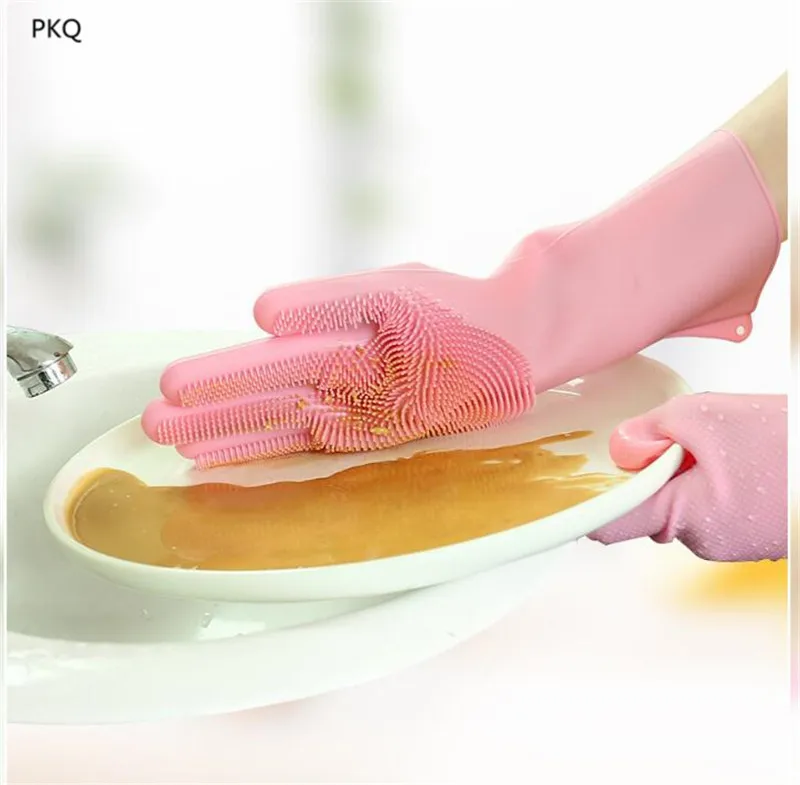 Kitchen Silicone Cleaning Gloves Magic Silicone Dish Washing Gloves For Household Silicone Scrubber Rubber Dishwashing Gloves