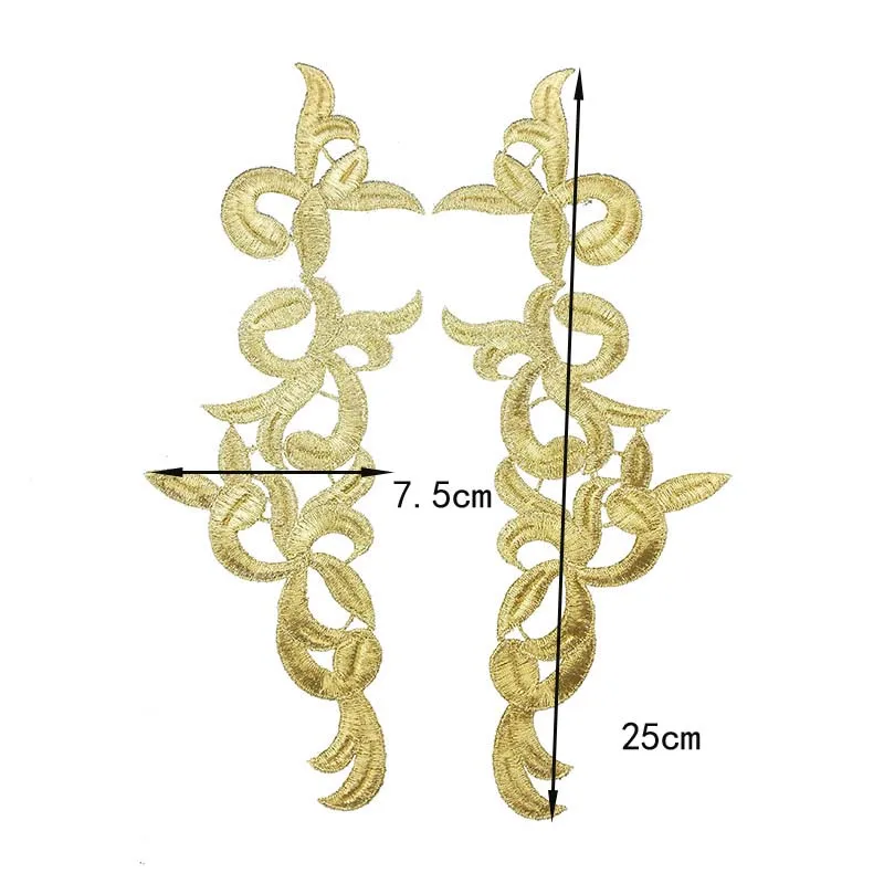 1 пара/2 шт Золотая Кружевная аппликация из ткани патч аппликации вышивка кружевная отделка ткань шитье пэчворк DIY ремесло 25X7,5 см SX482 - Цвет: gold