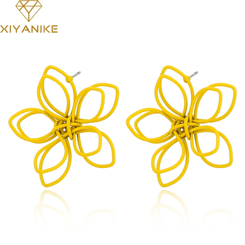 

XIYANIKE Elegant Charming Yellow Small Plum Flower Double Sides Stud Earring For Women Unique Handmade Prom Wedding Present