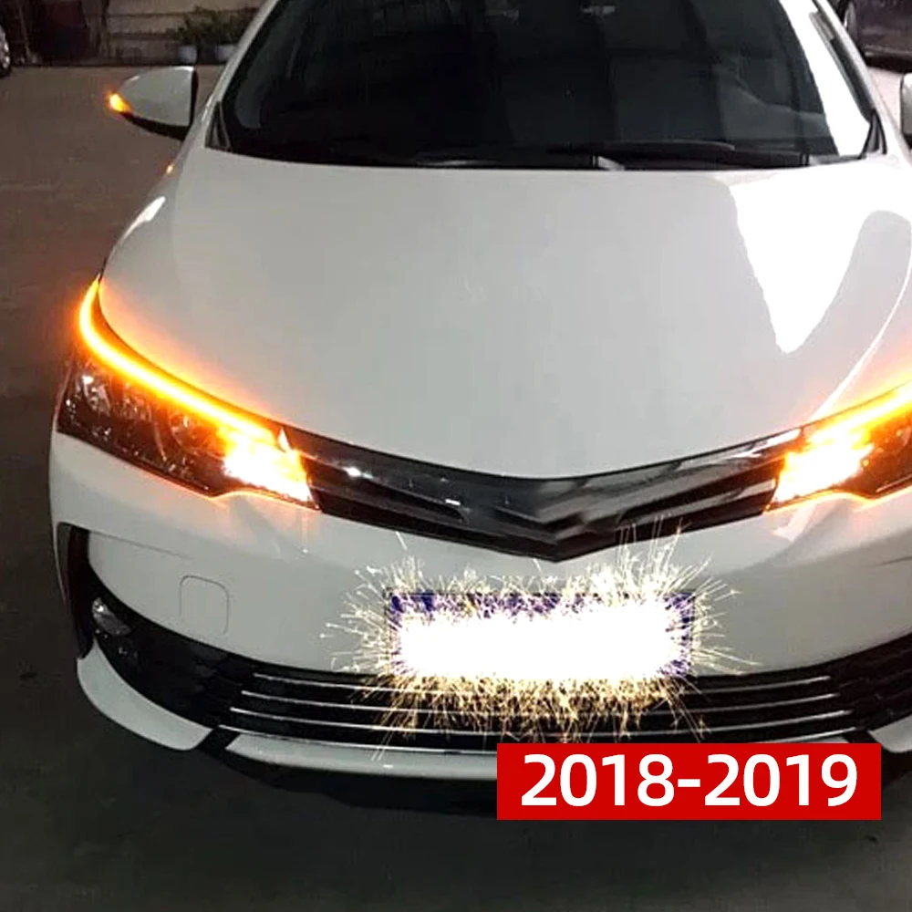 1 пара светодиодный DRL головной светильник для бровей для Toyota Corolla дневной ходовой светильник течёт динамический желтый