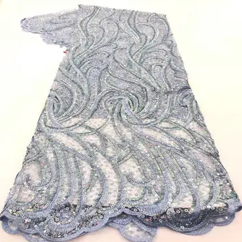 

African Net Sequins Lace Fabric 2020 High Quality Lace Sequence Embroidery Elegant French Latest Design Style High End Grey