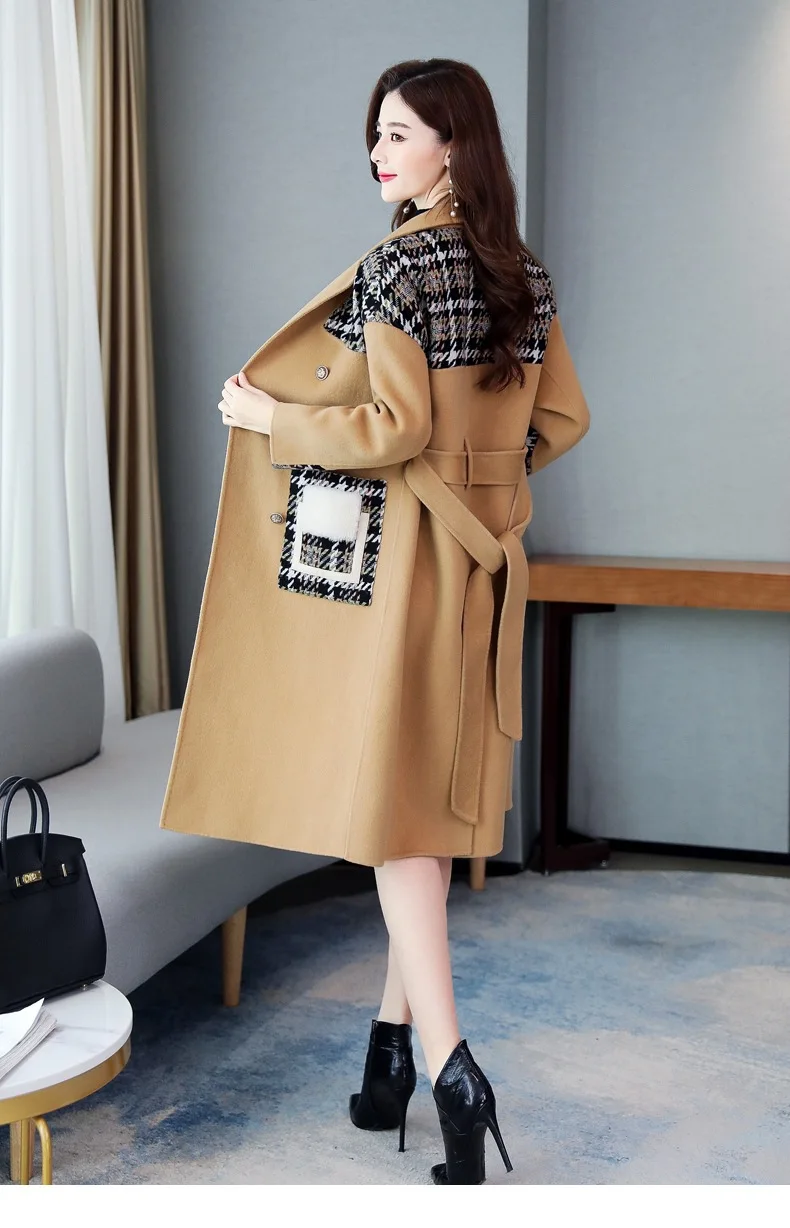 Осенне-зимнее длинное шерстяное пальто для женщин, Корейская Новая мода, повседневный темперамент, свободный большой размер, высокое качество, куртка F057