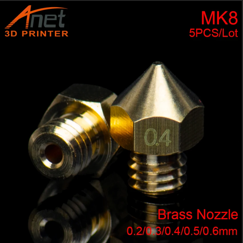 

5pcs M6 Threaded Brass Nozzle Top quality 0.2/0.3/0.4/0.5/0.6mm Optional for 1.75/3.0mm Filament MK8 Makerbot 3D Printer