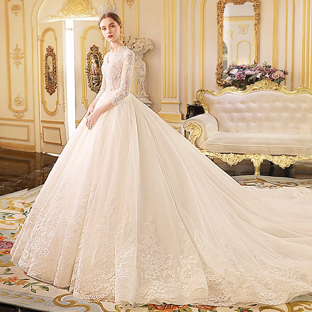 Свадебное платье принцессы трапециевидной формы Vestido Casamento с рукавом три четверти на молнии Свадебные платья с бисером Sukienki