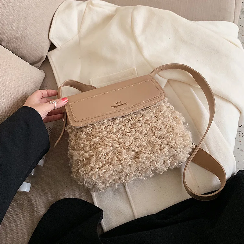 

Elegant Female Square Crossbody bag 2020 New High quality PU Leather Women's Designer Handbag Plush Shoulder Messenger Bag