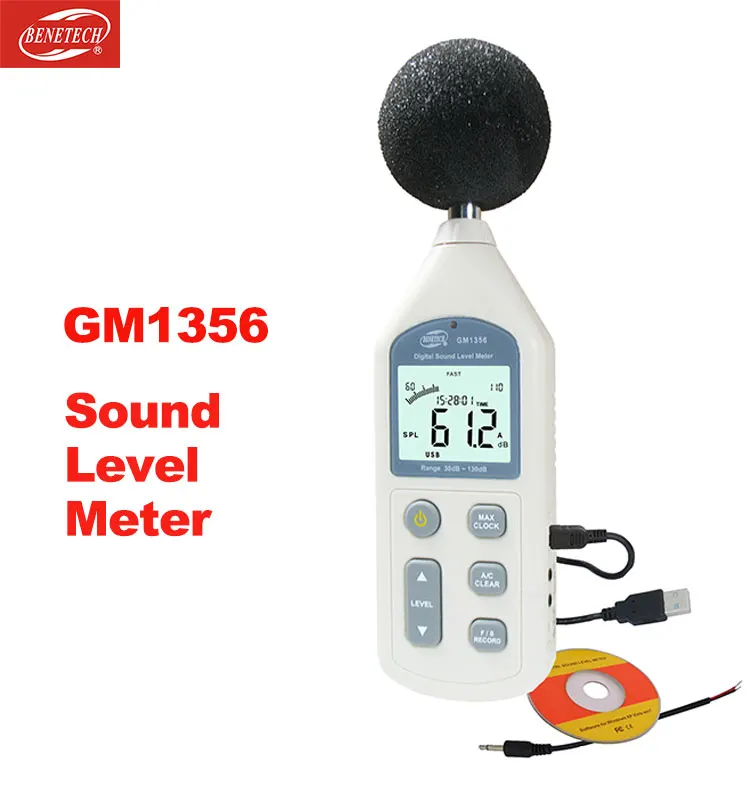 

BENETECH Digital Sound Level Meter USB Noise Tester meter GM1356 30-130dB A/C FAST/SLOW dB+ Software with carry box