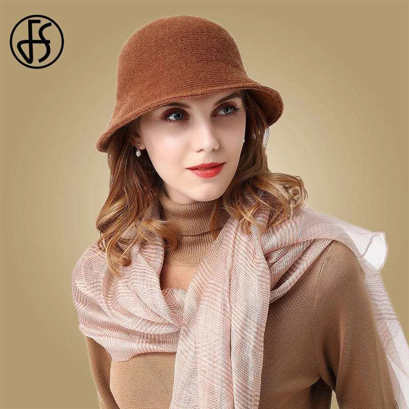 

FS Elegant 100% Wool Felt Fedoras Black Solid Color Comfortable Warm Bucket Hats Female Simple Fashion Foldable Fisherman Hat