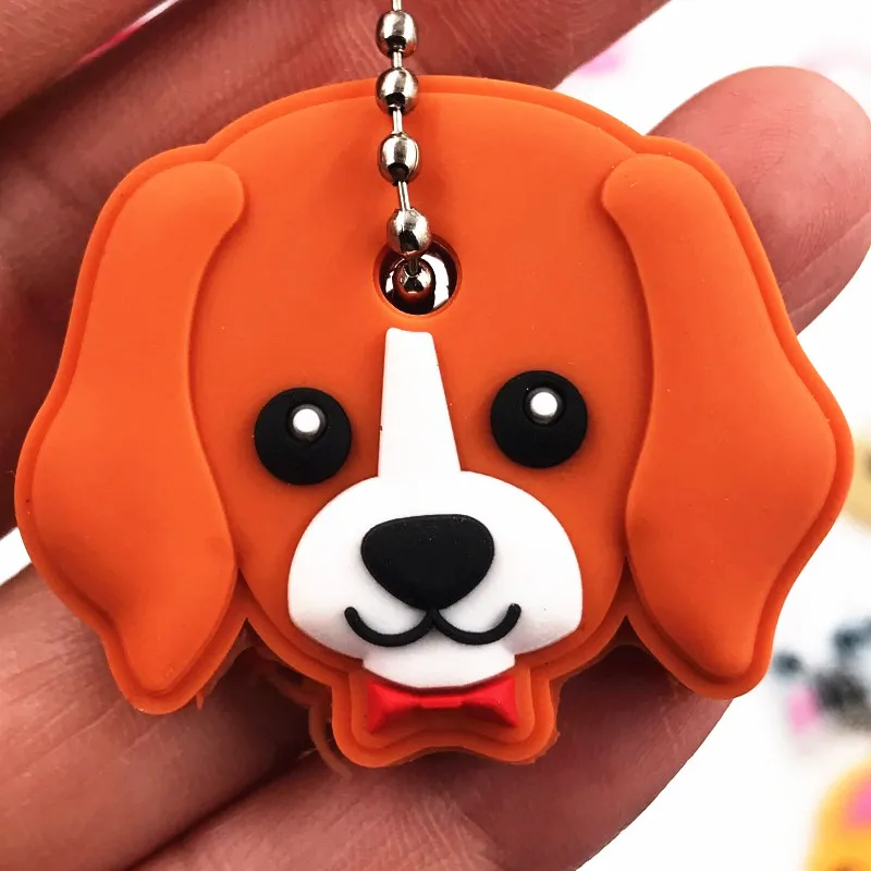 Key Caps Covers Key Chain Accessories Cat Keychain 1Pcs MINISO Animal Cartoon Key Cover Cap Key Accessories PVC Soft Dog Cat Holder Chain For Girl Women Trinket Gift