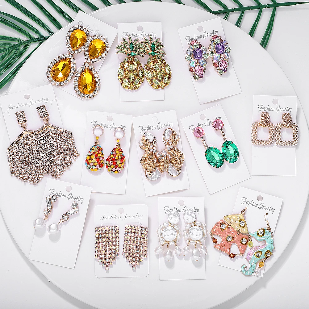 

Girlgo 2019 Newest Za Pineapple Crystal Dangle Drop Earrings For Women Charm Pearl Statement Hanging Earrings Maxi Party Jewelry