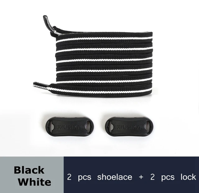 Reticulated Woven Elastic Shoe Laces Flat buckle Lock No Tie Shoelaces Sports Competition Take A Walk Sneakers Lazy Lace Black White