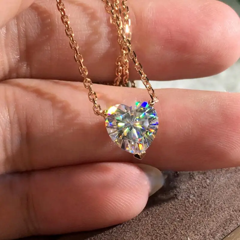 Romantic Rose Gold Clavicle Chain Pendant Necklace Women Fashion Heart Shaped Cubic Zirconia Marriage Wedding Necklace