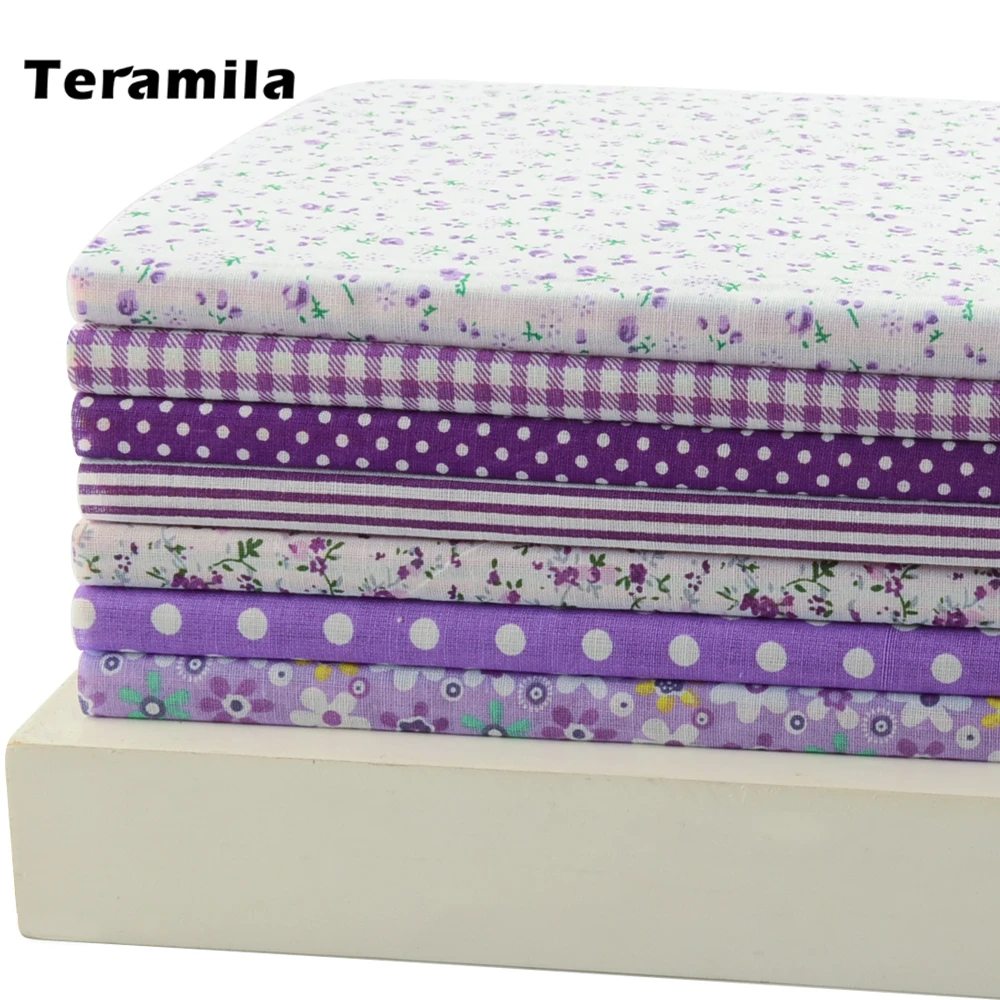 Teramila 7 Pieces Purple Serial 100% Cotton Fabric Telas Por Metro Quilting Cloth Sewing DIY Patchwork Craft Tissus Decoration