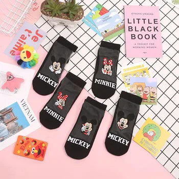 

Disney Cotton Breathable Mickey/Minnie Pattern Couple Lovers Socks Black Silk Wild Breathable Socks Adult Socks Harajuku New
