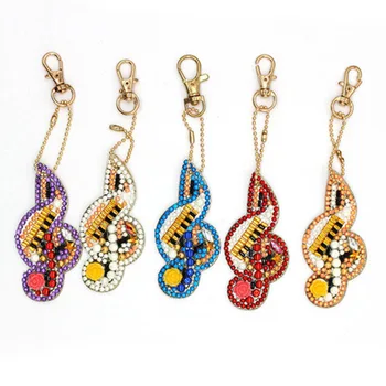 

5PCS DIY 5D Round Diamond Painting Fruits Musical Notes Cross Stitch Car Pendant Handmade Keychain Key Chain Key Ring Art Gift
