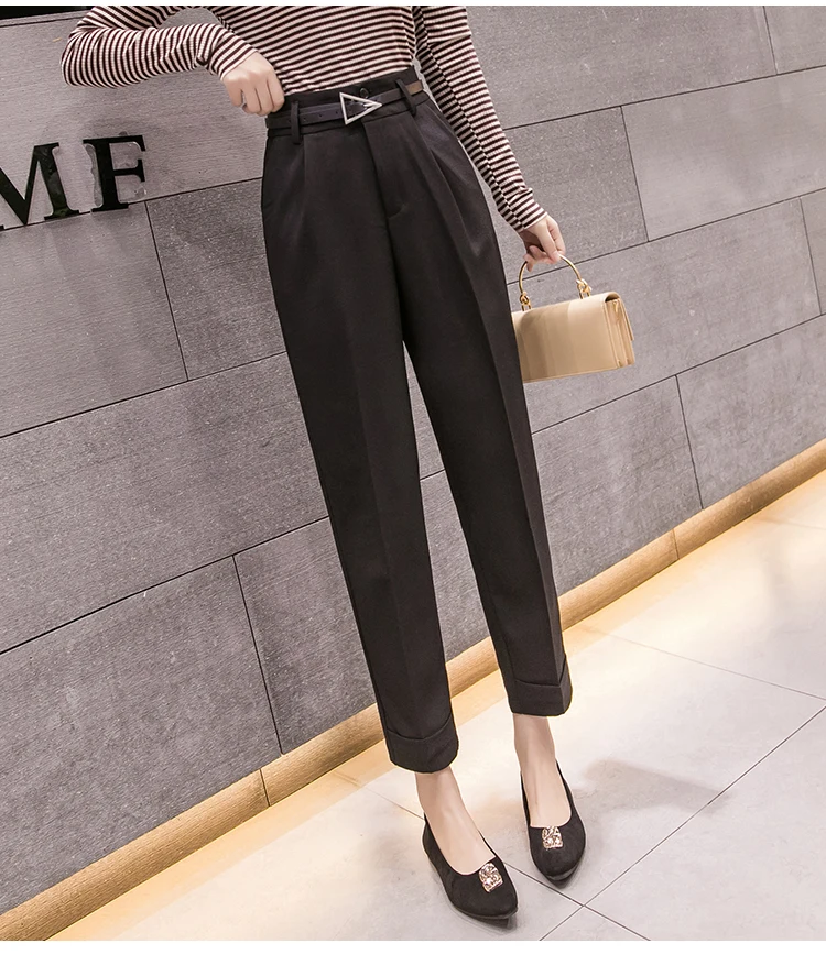 REALEFT Elegant OL Style High Waist Women Harem Pant Sashes Work Business Trousers Casual Female Pants Mujer New