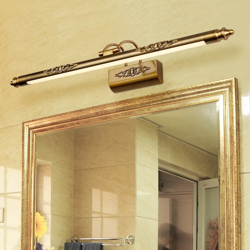 

European-style LED mirror headlamp moisture-proof toilet wall lamp American retro rocker arm carved mirror cabinet lamps and lan