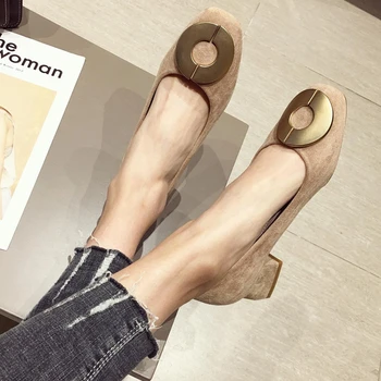

Women suede Fashion Women Pumps Prom High Heeled Shoes Square buckle Woman Sexy Female Pumps new oxford shoes 2020 Spring