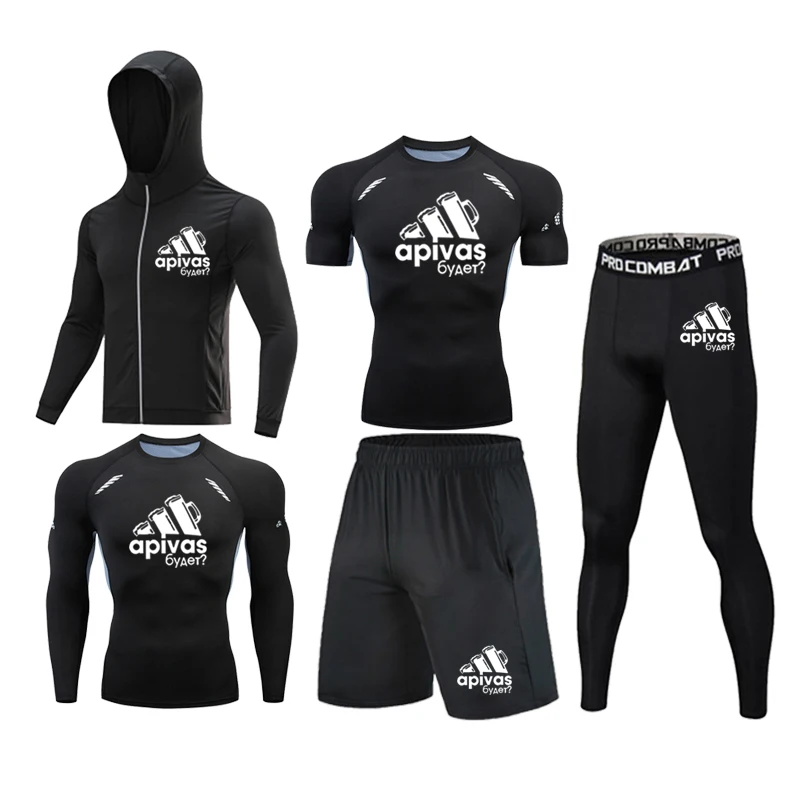 Men Jiu jitsu Rashguard MMA T-shirts Sets Bjj Muay Thai Boxing Jerseys Long Sleeve Boxeo Suit Brand 5Pcs Set Fitness Sport Suits