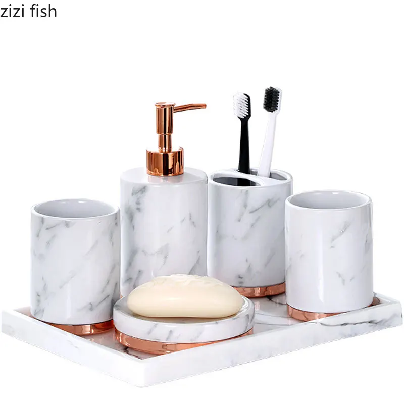 Imitation Marble Ceramic Bathroom Sets Soap Dispenser Bathroom Decoration Accessory Accessories Storage