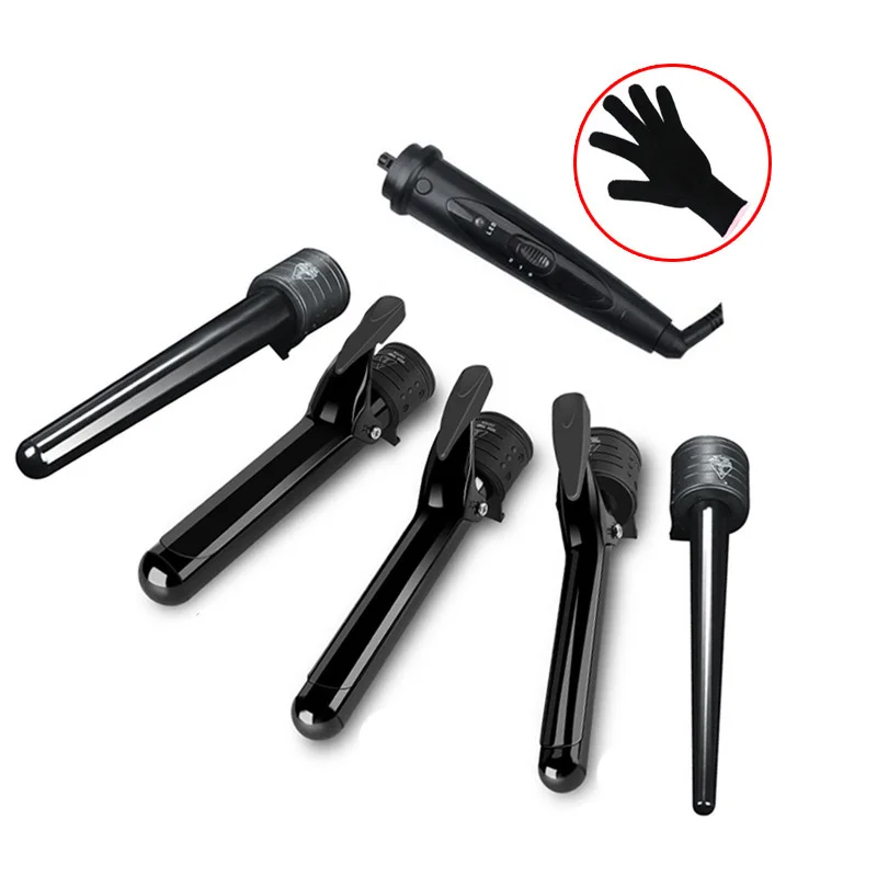 

Curling Iron 5 In 1 Hair Curler Curling Wand Set Interchangeable Ceramic Barrels With Heat Resistant Glove Eu Plug
