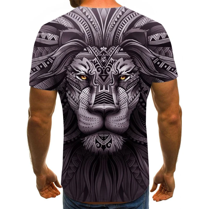 XJWDTX Summer MenS T-Shirt 3D Tattoo Lion Print T-Shirt Round Neck Top MenS Short Sleeve T-Shirt 
