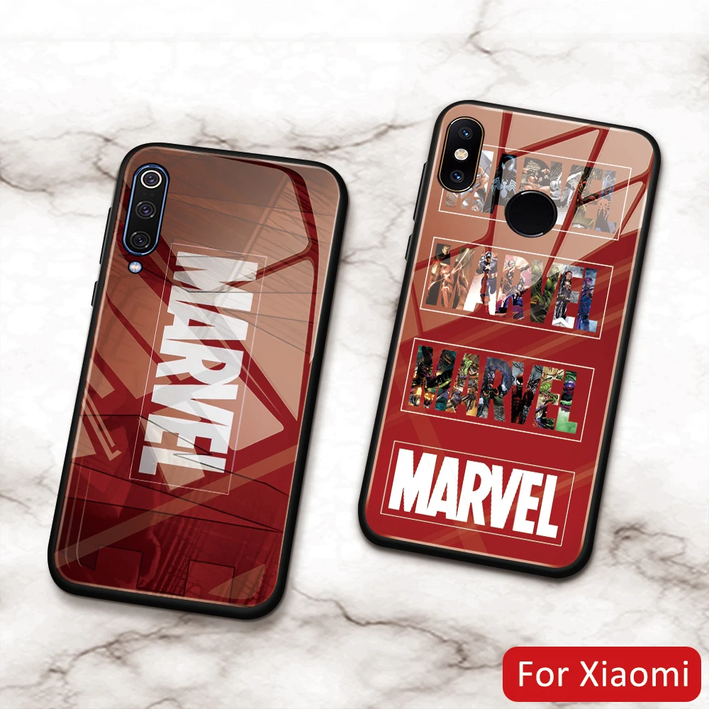 for Xiaomi redmi note 7 case Marvel Tempered Glass Phone Cover Redmi Note 5 6 Mi 5s 6x 8 Lite mi 9 se Mix 2s DIY |