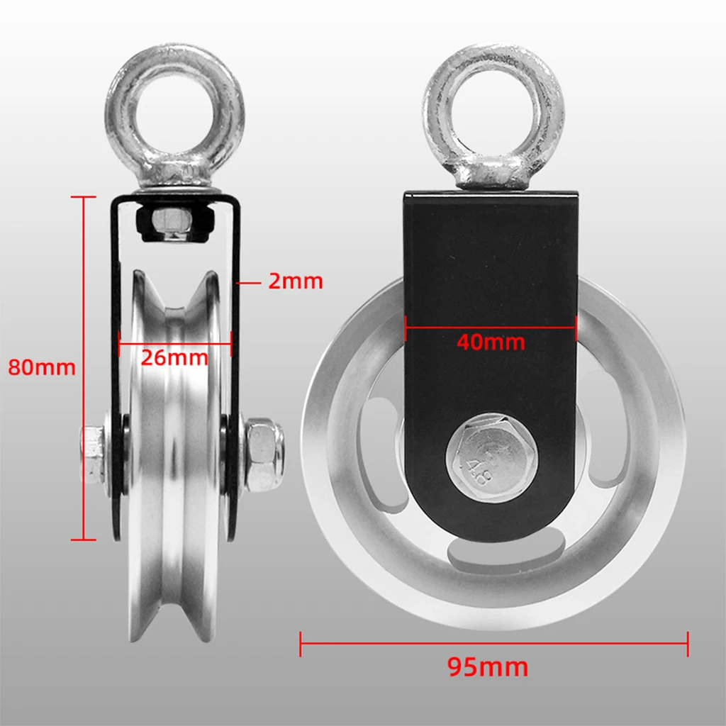 Swivel Pulley Block U-Shape Spin Pulleys Gym Fitness Guide 300kg Aluminum Alloy 73/95/88mm