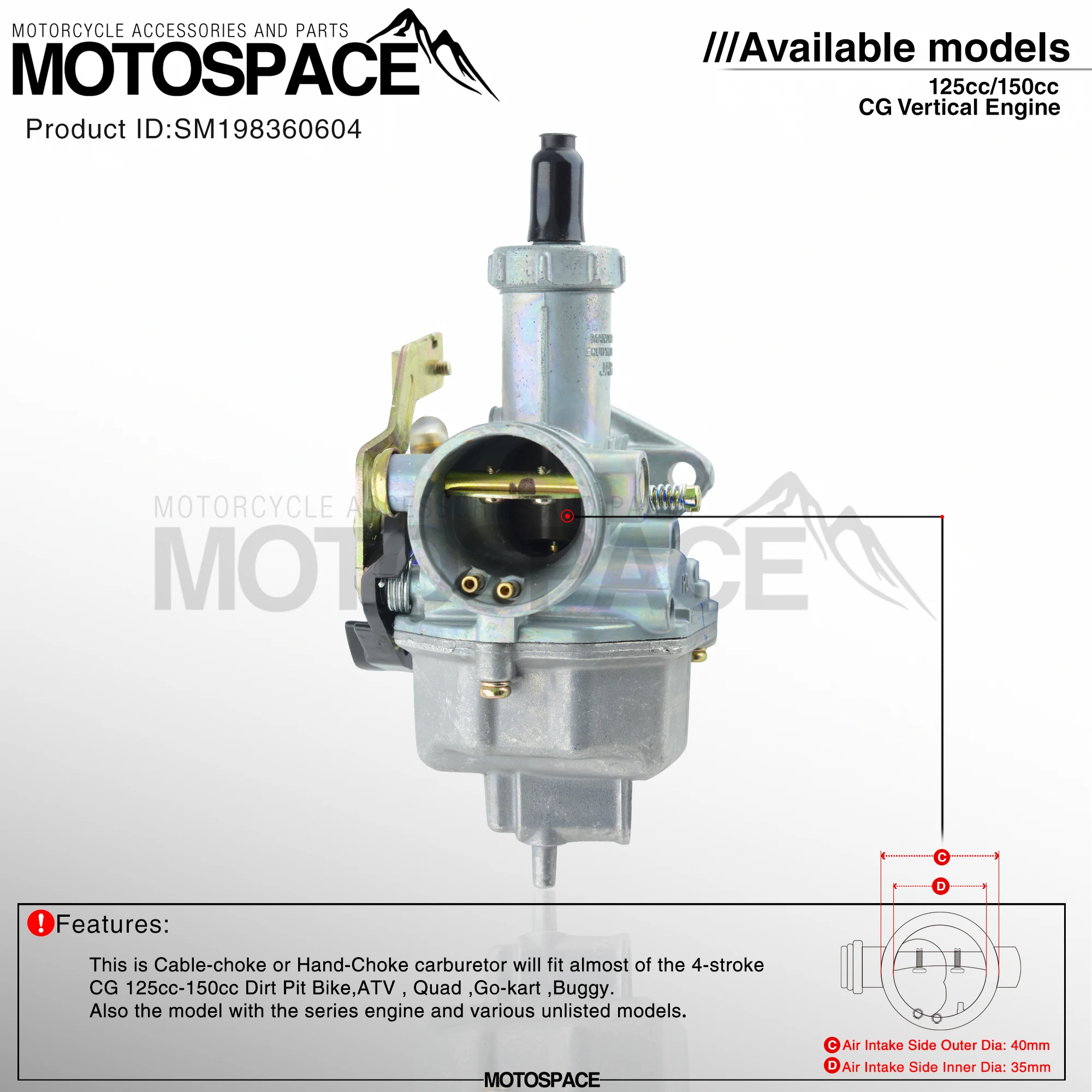 MotoSpace карбюратор PZ26 26 мм экономия топлива Carb для CG125/150/125cc/150cc вертикальный двигатель Грязь велосипед ямы скутер ATV Quad Багги
