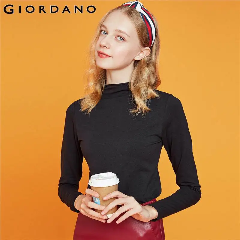 Giordano женская водолазка с длинными рукавами и круглым вырезом под шею выполнена в