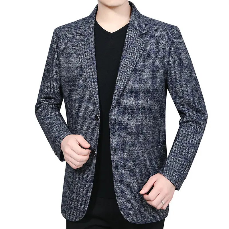 Man Elegant Wool Blazer Yellow Blue Plaid Pattern Woollen Blend Jacket Suits Male Business Smart Casual Notched Blazers Autumn Man Elegant Wool Blazer Yellow Blue Plaid Pattern Woollen Blend Jacket Suits Male Business Smart Casual Notched Blazers Autumn
