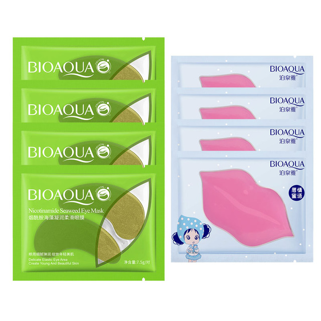 Eye Mask Combination 4pcs Moisturing Nourishing Lips Mask 4Pairs Collagen Anti-Aging Wrinkle Dark Circles Eye Patch Skincare