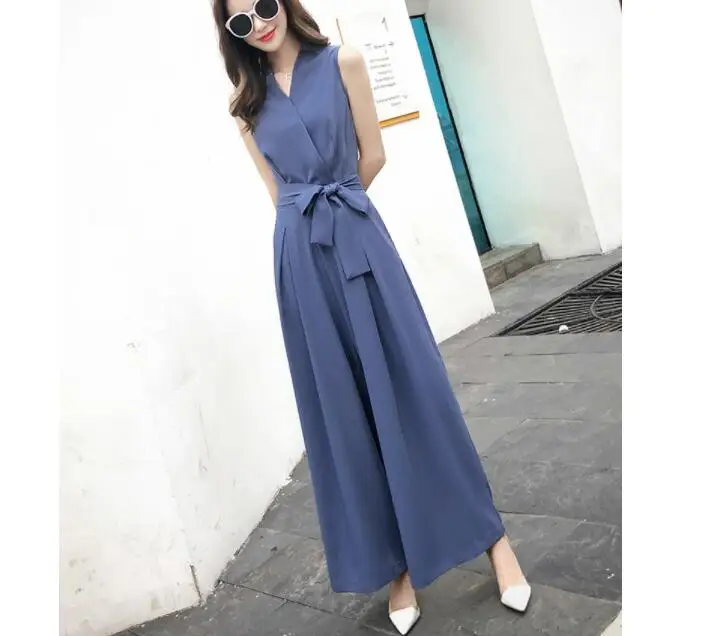 

202 Summer Female Plus Size Elegant Loose Ladies Jumpsuit Trousers Women Casual Chiffon Long Pants Office Wear Overalls