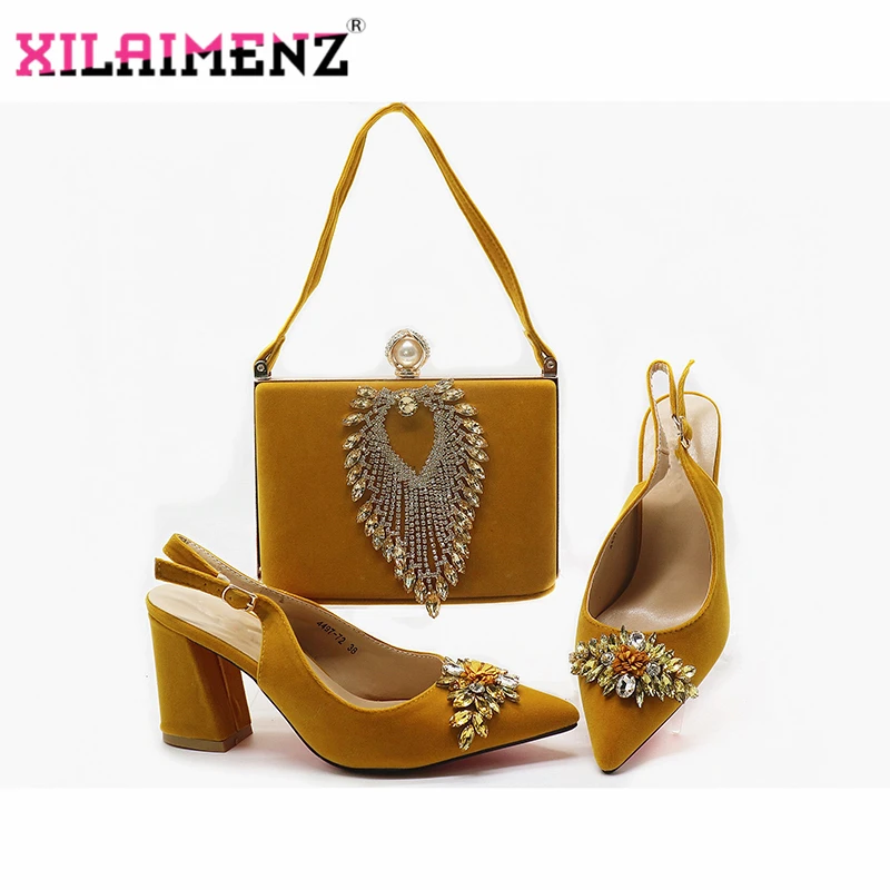 

Yellow Ladies Matching Shoe and Bag PU Leather African Shoes and Bags Set for Party Women Shoe and Bag To Match Sandals