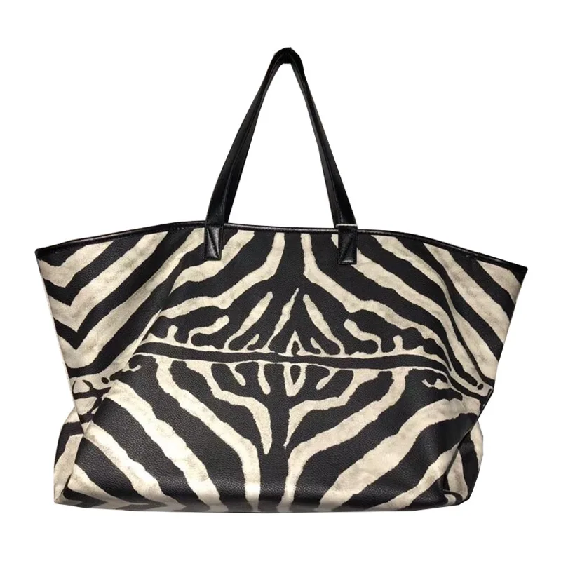 

2020 New Fashion Female Shoulder Bag Zebra Pattern Soft Tote Bag Large Capacity Nordic Style Striped Handbag