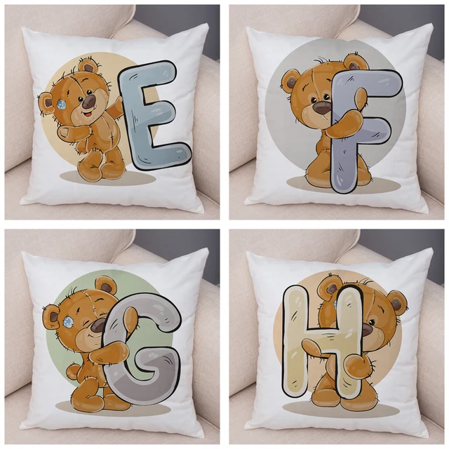 Housse de coussin A-Z en peluche courte, taie d'oreiller avec lettres  imprimées, motif Floral anglais, pour canapé, 45x45cm - AliExpress