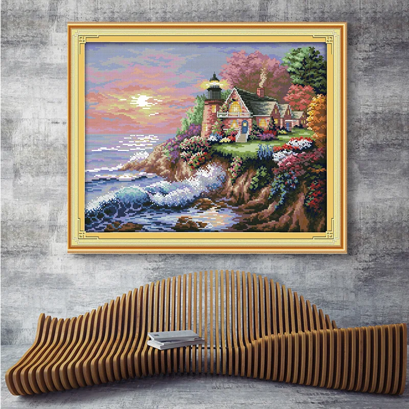 

Manufacturers Customizable Cross Stitch Seaside Lighthouse Decorative Painting Customizable Entirely Handmade DIY Embroidered Ma
