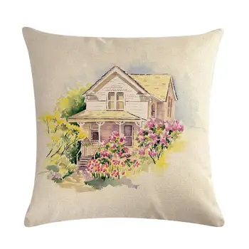 

Oil Painting House Linen Pillowcase Upholstered Sofa Country Style Cushion Cover Retro Throw Waist Pillow Covers Sofa Home Decor