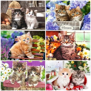 

AZQSD 5D Diamond Painting Cats DIY Needlework Home Decoration Diamond Embroidery Mosaic Animal Wall Art