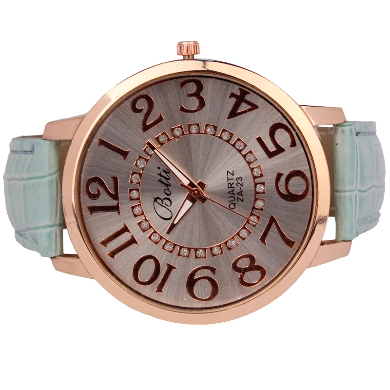 Женские кварцевые часы с большим номером, наручные часы, женские модные часы с цифрами, золотой циферблат, кожа, аналоговые кварцевые часы, Relogio Feminino#917