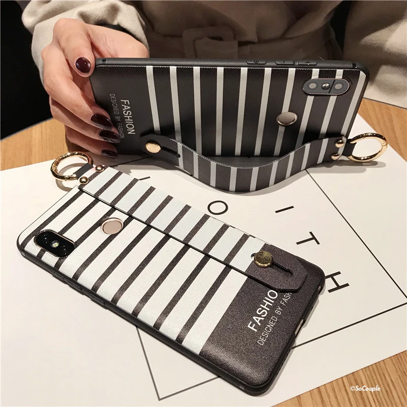SoCouple For Xiaomi Redmi Note 5 Case Stripe Pattern Soft Silicone Cover Phone Holder Wrist Strap Case For Note 5 5 (2)