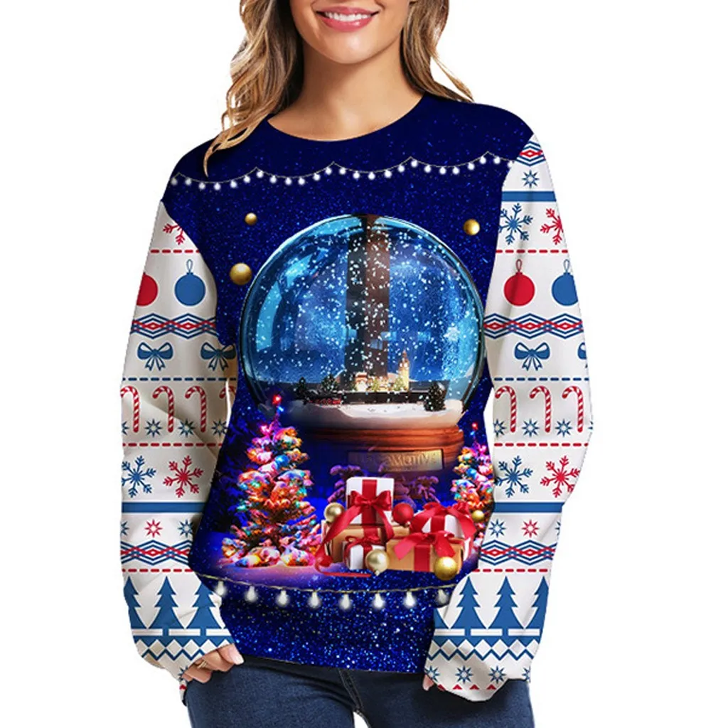 Sweatshirts Autumn Winter Women Christmas 3D Print Long Sleeves Streetwear Loose O-Neck Pullover Sweatshirt Blouse Top ?????????