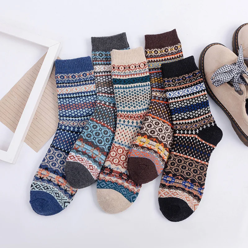 

5Pairs New Winter Thick Warm Wool Women Socks Colorful Socks Fashion Casual Euramerican National Wind-Flowers Cotton Sock 8054