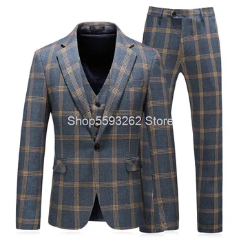 

Hollow Out Figure Big Size Men Suit Suit Three-piece Set Groom Dress Business Leisure Suit