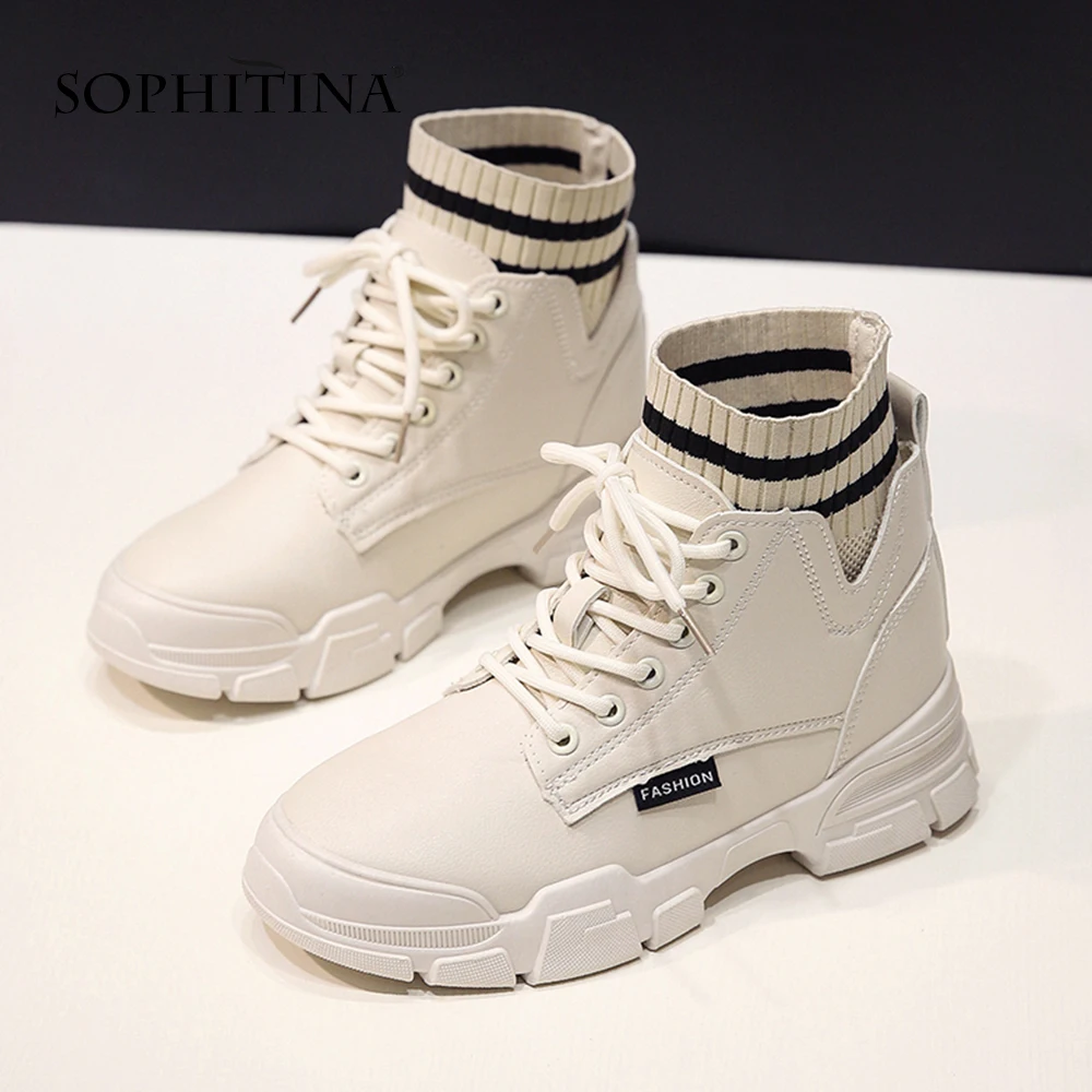 

SOPHITINA Women's Flats Mixed Colors Comfortable Round Toe Square Heel Lace-up Fashion Design Shoes Handmade New Flats MO386