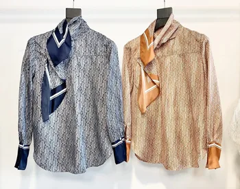 

2019 New Ladies Fashion Long Sleeve Sexy Casual Twill Silk Shirt 0109