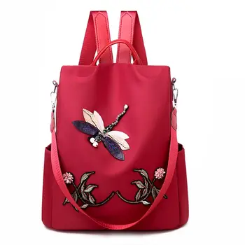 

3D Embroidery Dragonfly Chinese Style Backpack Outdoor Large-Capacity Travel Bag Daypack Convertible Shoulder Bag